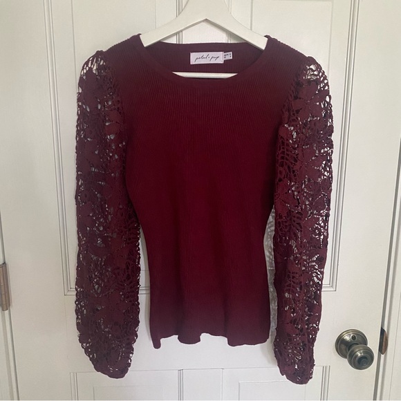 EUC - Petal & Pup - Lace Balloon Sleeve Knit, Burgundy Red - Picture 2 of 5